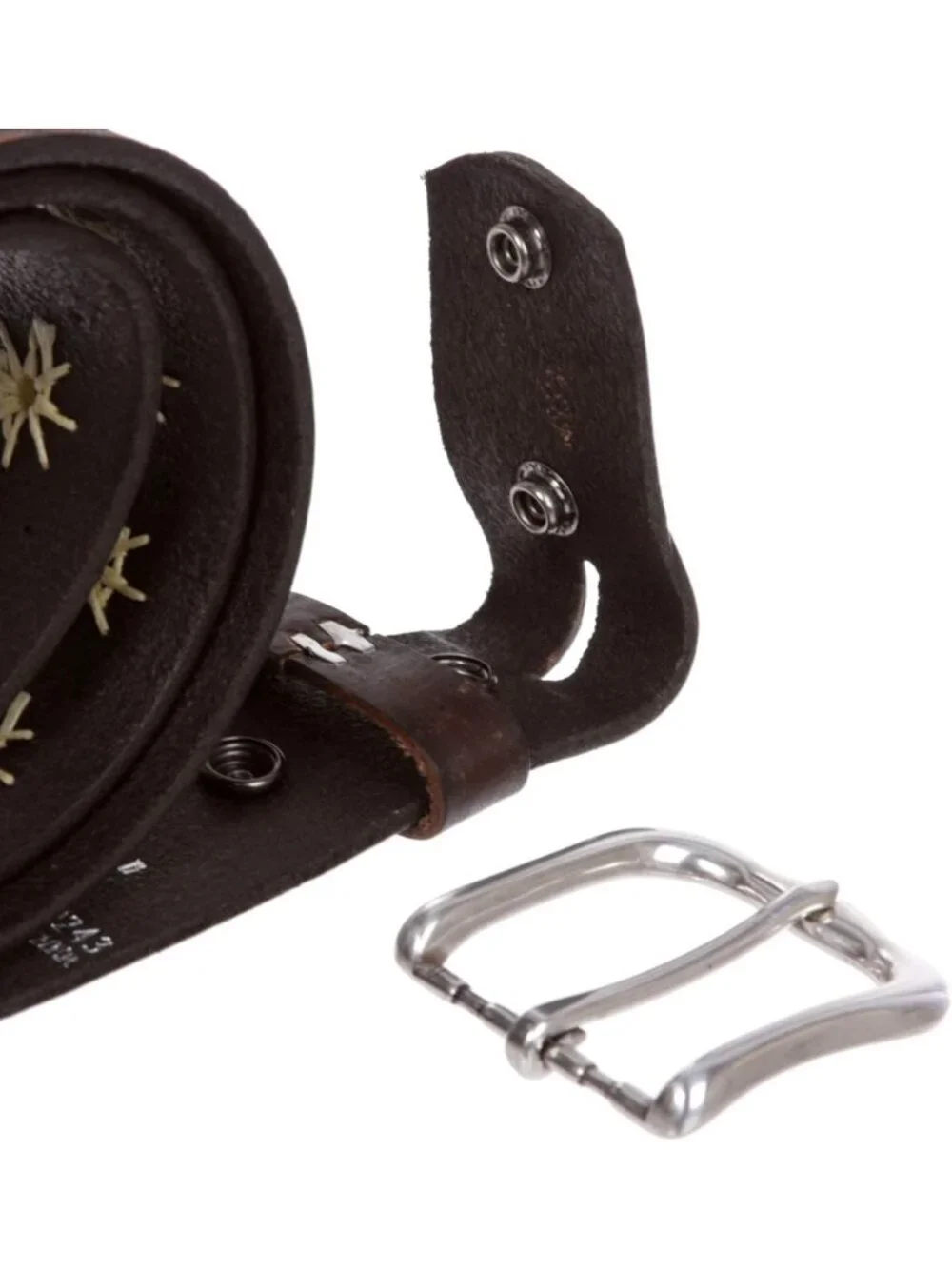 Vintage Embossed Sunflower Leather Belt - 1.5